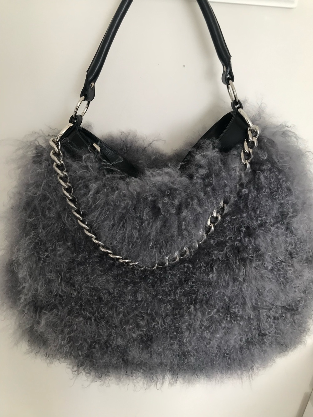 Gianmarco Lorenzi real lamb fur  Shoulder Bag in Gray